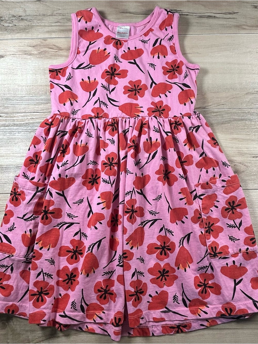 Hanna Andersson Sz 140 USA 10 Cotton Sleeveless Pink Poppy Dress Pockets Floral